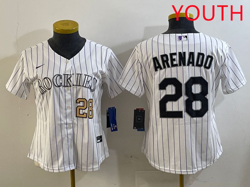 Youth Colorado Rockies 28 Arenado White Stripe Game 2025 Nike MLB Jersey style 4